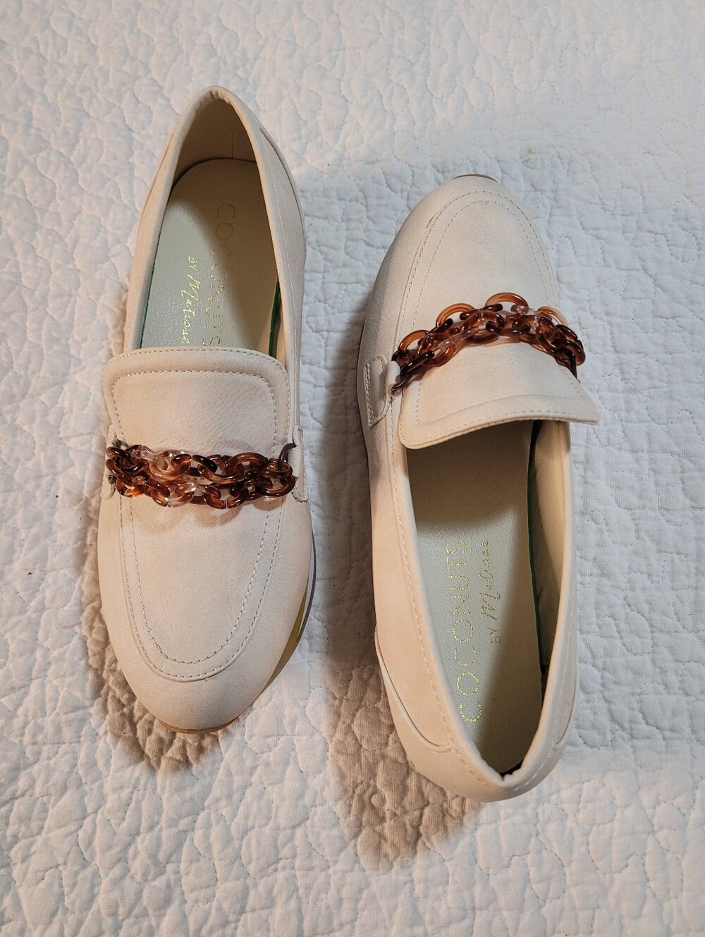 Coconuts X Matisse Carleen Platform Sneaker Loafer Tortoise Chain EUC sz 7 Ivory